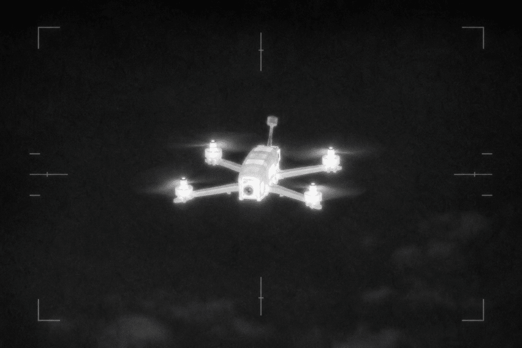 FPV drone viewed through thermal counter drone technology